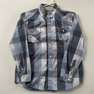 Radius Boys Medium Long Sleeve Button Down Shirt Striped Blue And Gray